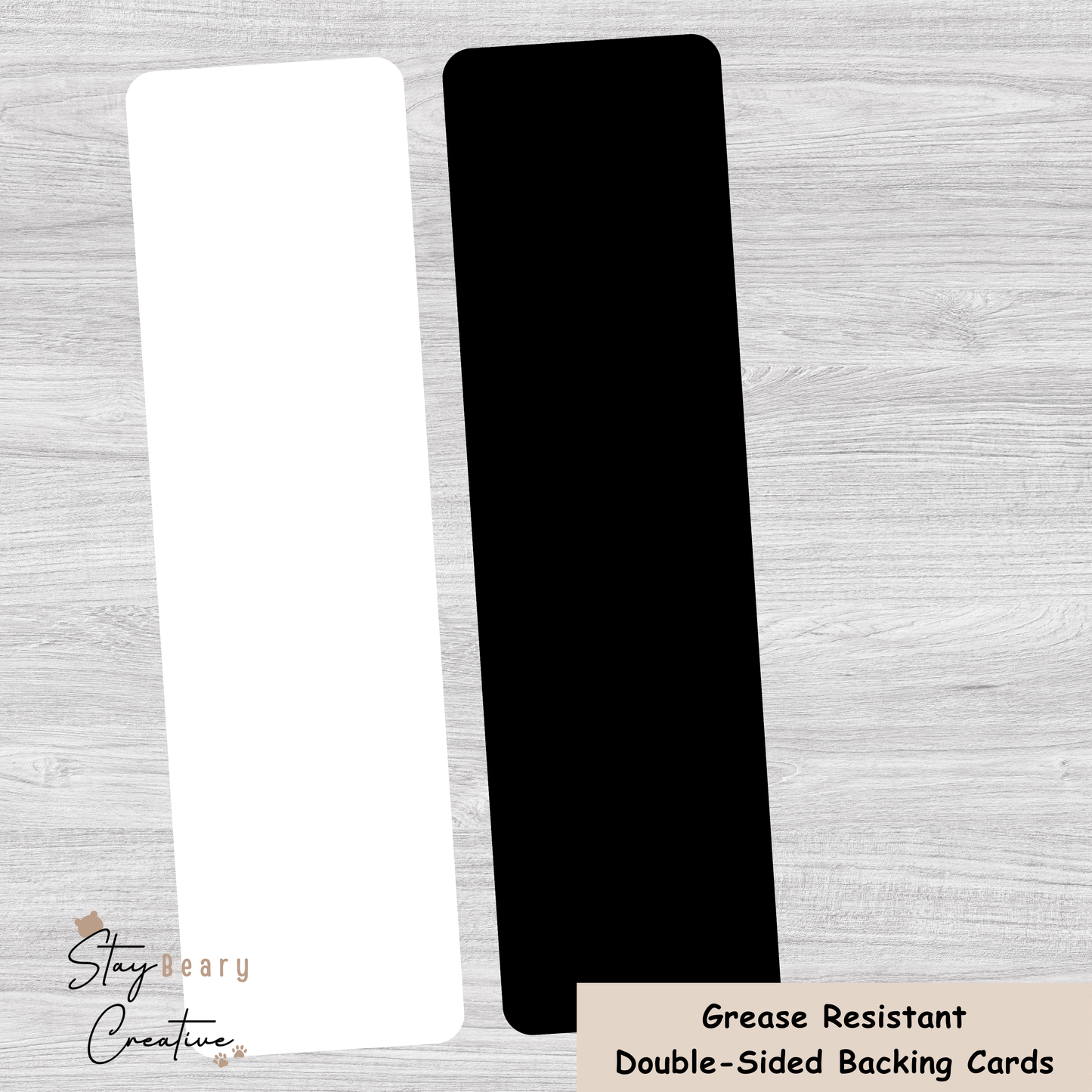 [Food Safe] Plain Black and White - Double Sided Designs - Long Backing Cards - 25 Pack
