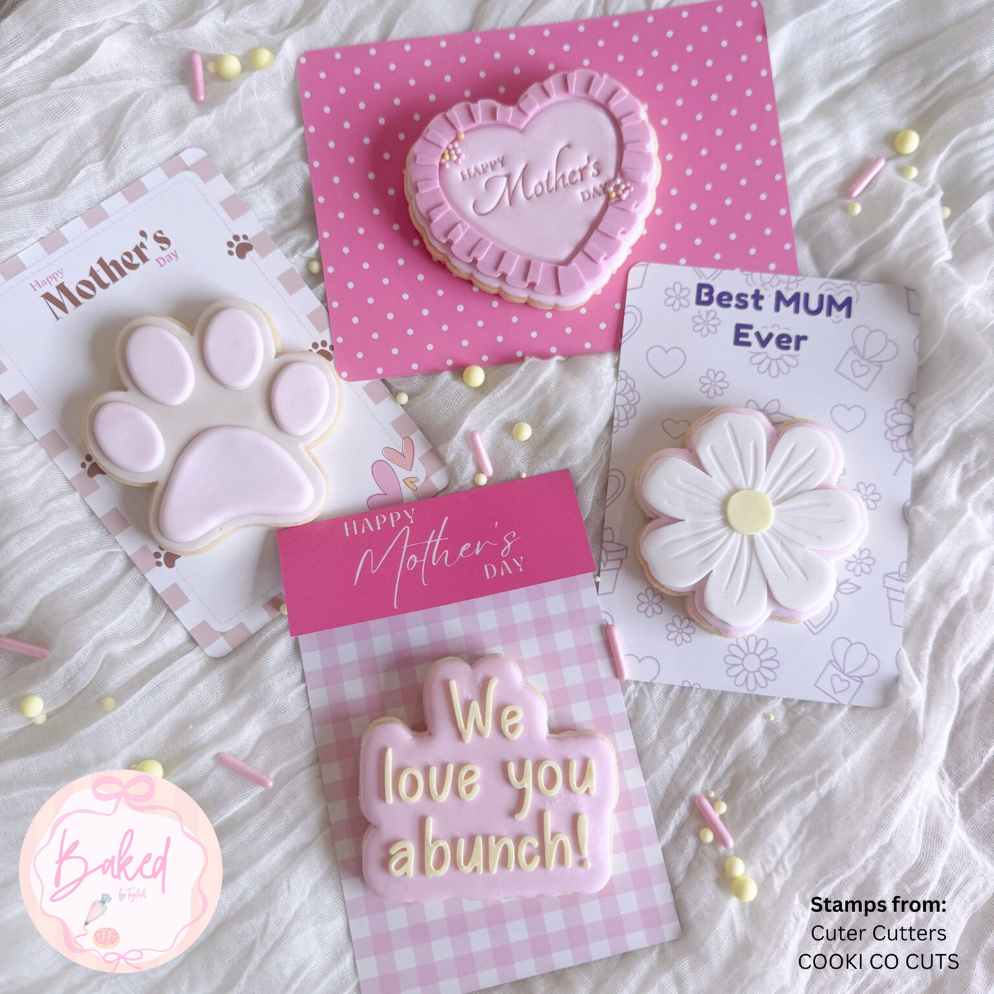[Food Safe] Happy Mother's Day or Best Mum Ever - Double Sided Designs - Vertical Cookie Cards - 25 Pack