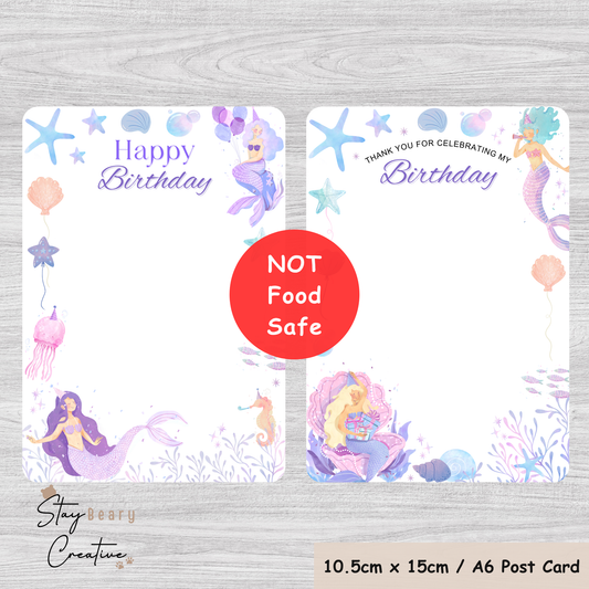 [NOT Food Safe] Mermaid - Happy Birthday - Thank You - Double Sided Designs - Cookie Cards - 25 Pack
