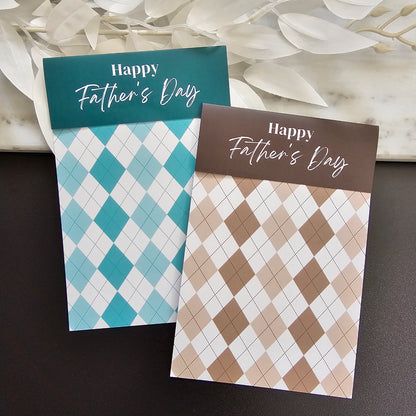 [Food Safe] Happy Father's Day - Argyle Pattern - Double Sided Designs - Folded Bag Toppers - 25 Pack