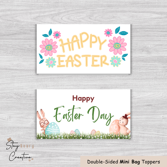 [Food Safe] Easter Flowers or Bunny - Double Sided Designs - Mini Bag Toppers - 25 Pack