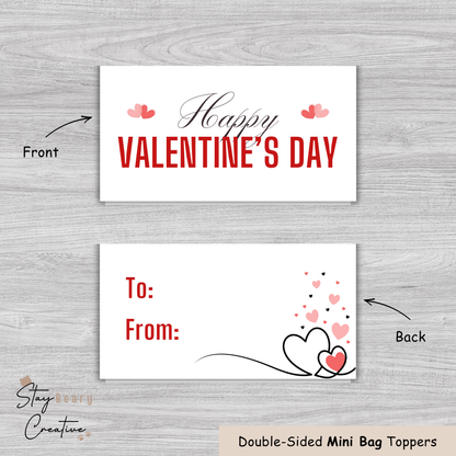 [Food Safe] Happy Valentine's Day - Double Sided Designs - Mini Bag Toppers - 25 Pack