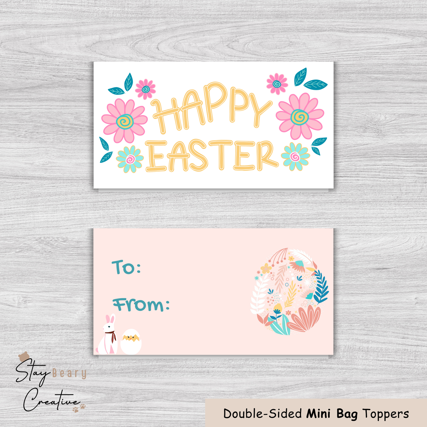 [Food Safe] Easter Flowers or Bunny - Double Sided Designs - Mini Bag Toppers - 25 Pack