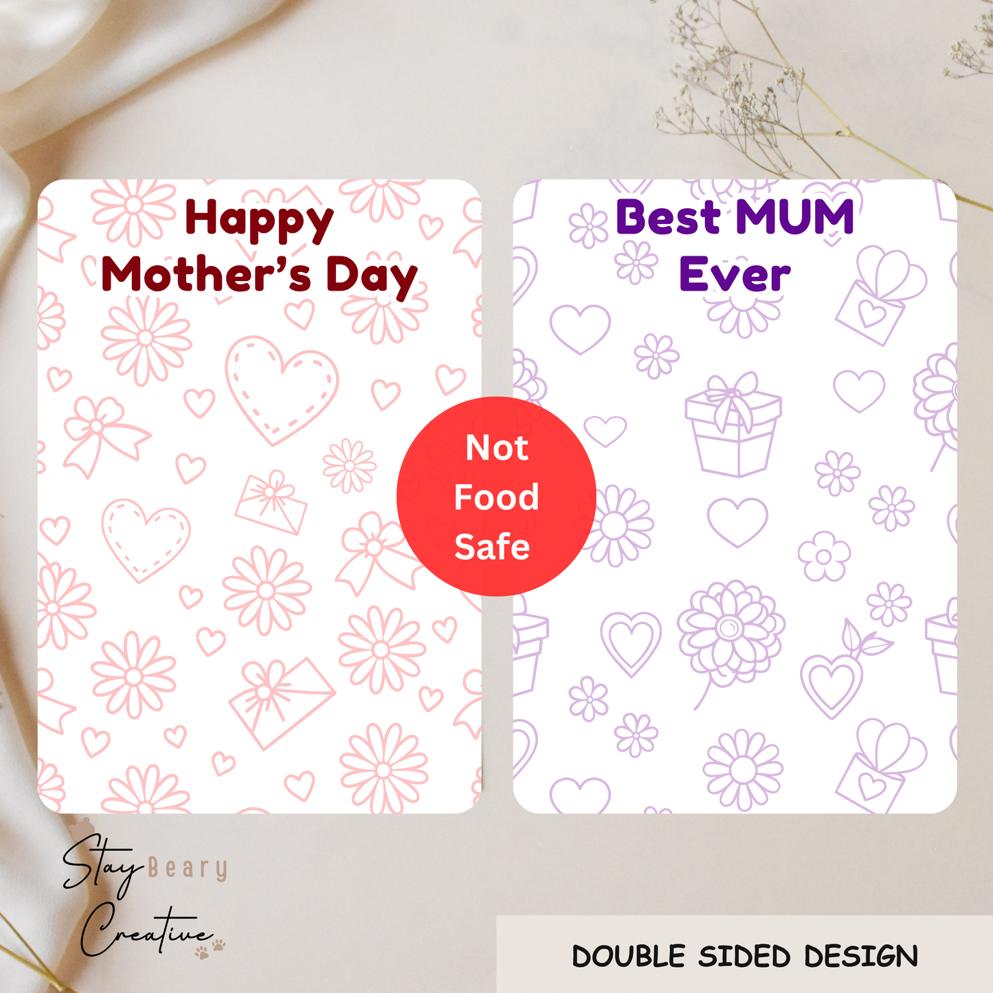 [NOT Food Safe] Happy Mother's Day & Best Mum Ever - Double Sided Designs - Cookie Cards - 25 Pack