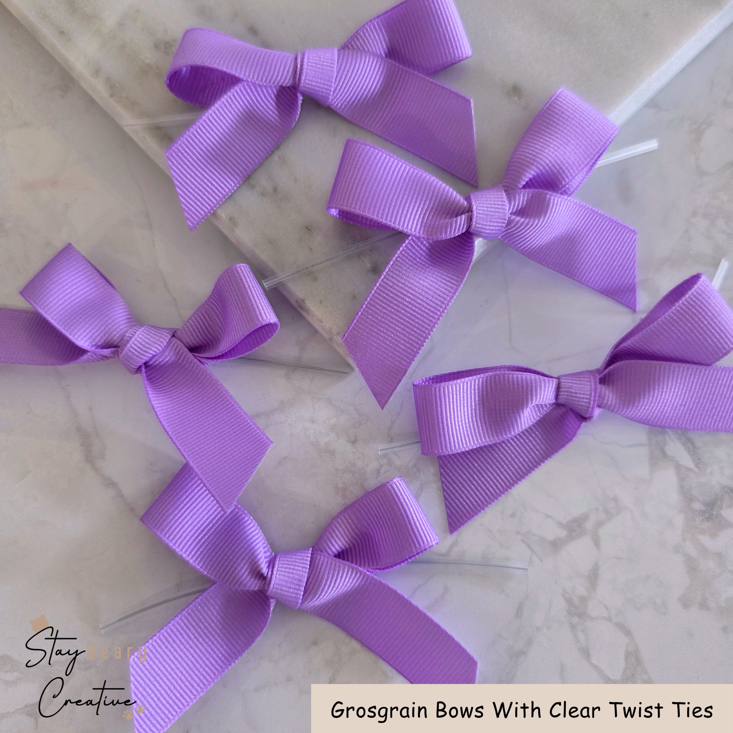 Light Purple Grosgrain Bows With Clear Twist Ties - Pack of 25