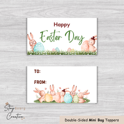 [Food Safe] Easter Flowers or Bunny - Double Sided Designs - Mini Bag Toppers - 25 Pack