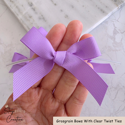 Light Purple Grosgrain Bows With Clear Twist Ties - Pack of 25