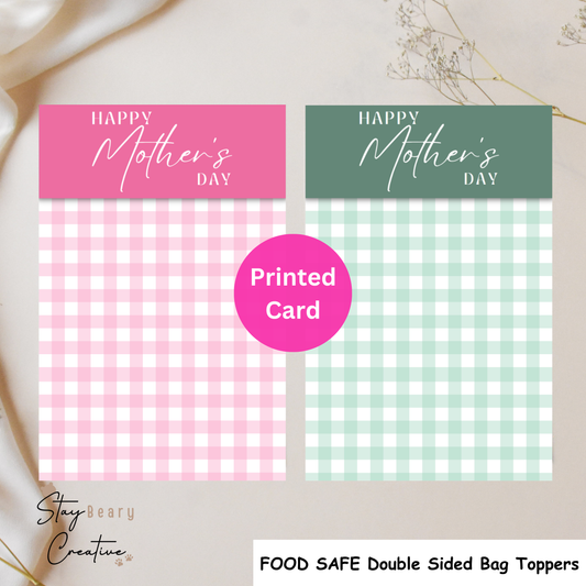 [Food Safe] Happy Mother's Day - Gingham - Double Sided Designs - Folded Bag Toppers - 25 Pack