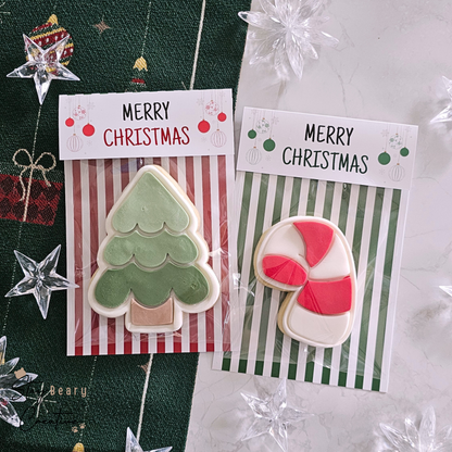 [Food Safe] Merry Christmas - Stripes - Double Sided Designs - Folded Bag Toppers - 25 Pack