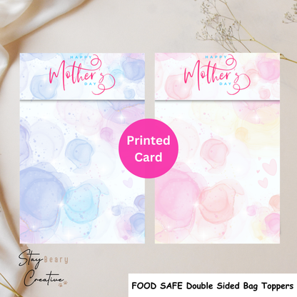 [Food Safe] Happy Mother's Day - Pink or Blue - Double Sided Designs - Folded Bag Toppers - 25 Pack