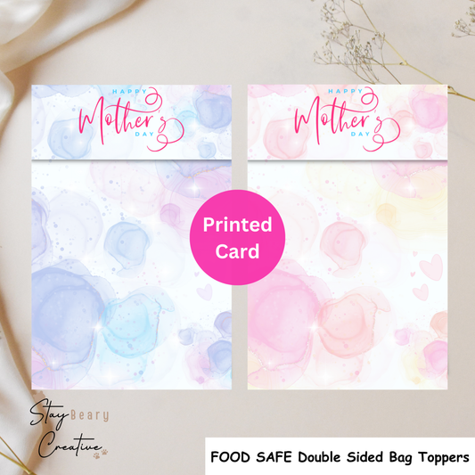 [Food Safe] Happy Mother's Day - Pink or Blue - Double Sided Designs - Folded Bag Toppers - 25 Pack