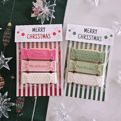 [Food Safe] Merry Christmas - Stripes - Double Sided Designs - Folded Bag Toppers - 25 Pack