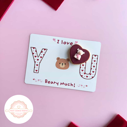 [Food Safe] I Love You Beary Much - Bear Valentine - Double Sided Designs - Horizontal Cookie Cards - 25 Pack