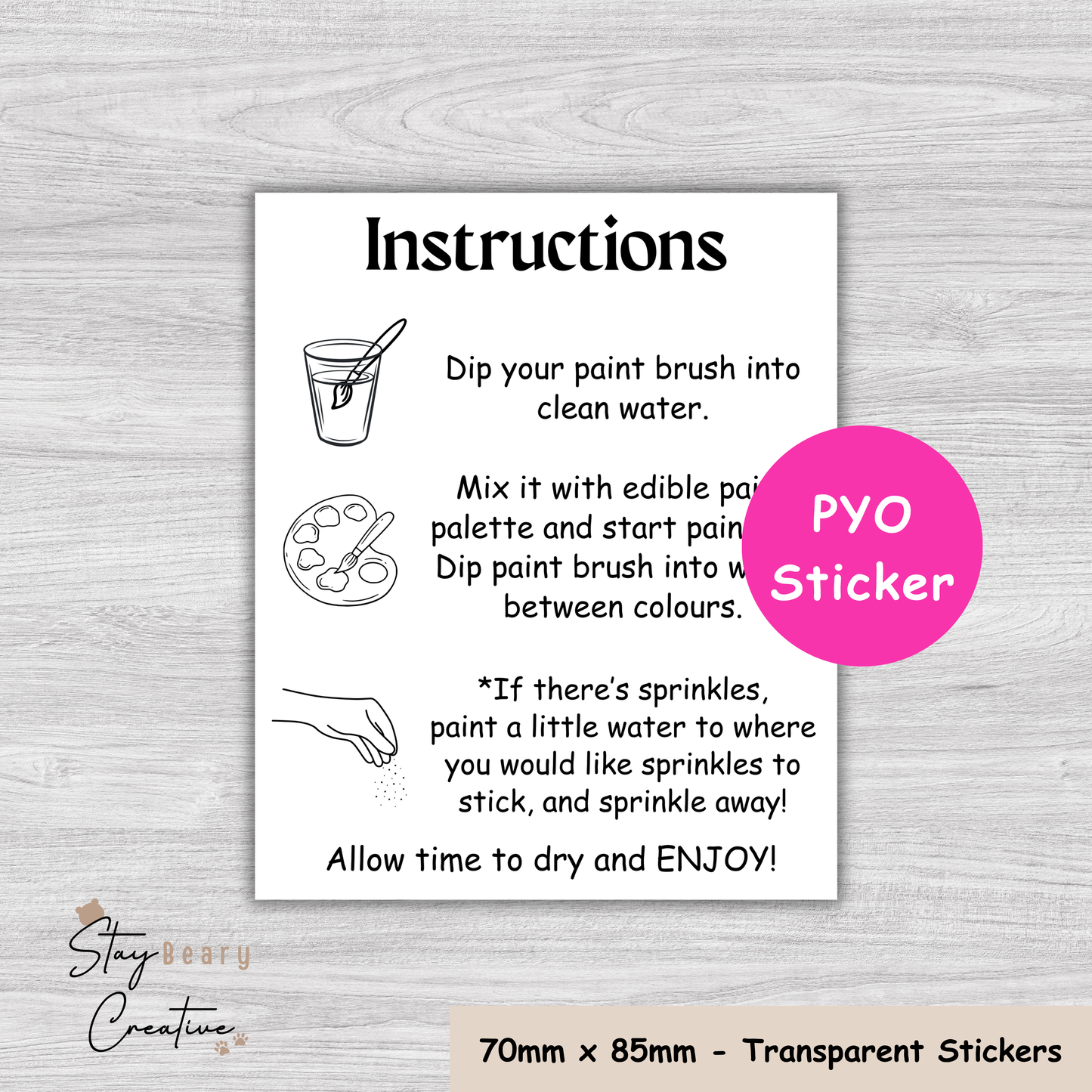 [STICKERS] 70mm x 85mm - PYO Instruction Transparent Stickers - 25 Pack