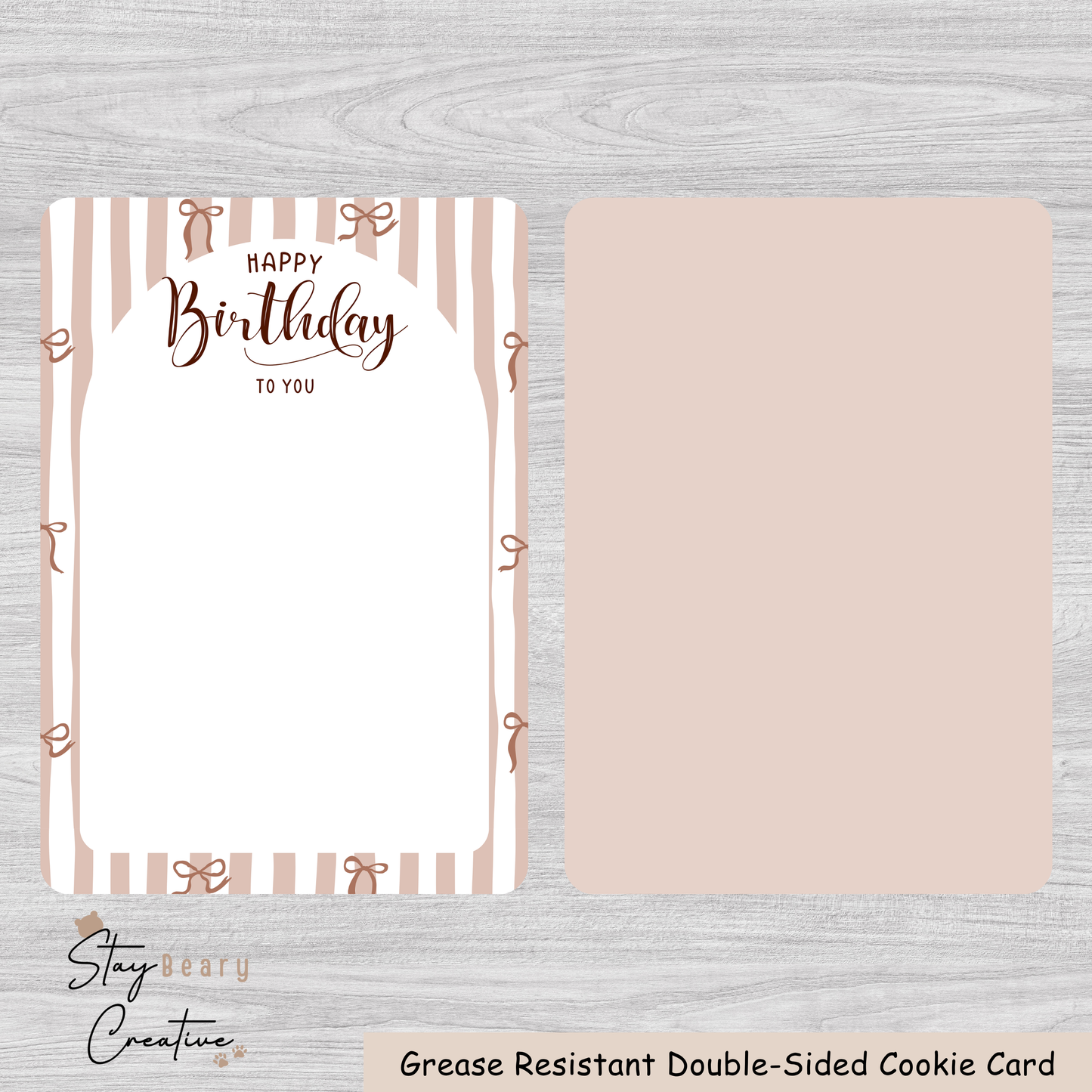 [Food Safe] Happy Birthday To You and Brown Bows - Double Sided Designs - Vertical Cookie Cards - 25 Pack