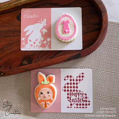 [Food Safe] Happy Easter - Plaid Pattern and Flowers - Double Sided Designs - Horizontal Cookie Cards - 25 Pack