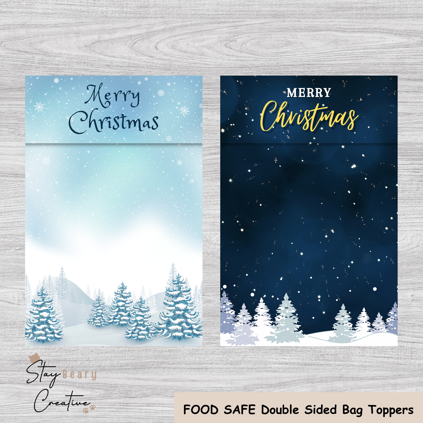 [Food Safe] Winter Forest - Double Sided Designs - Folded Bag Top pers - 25 Pack