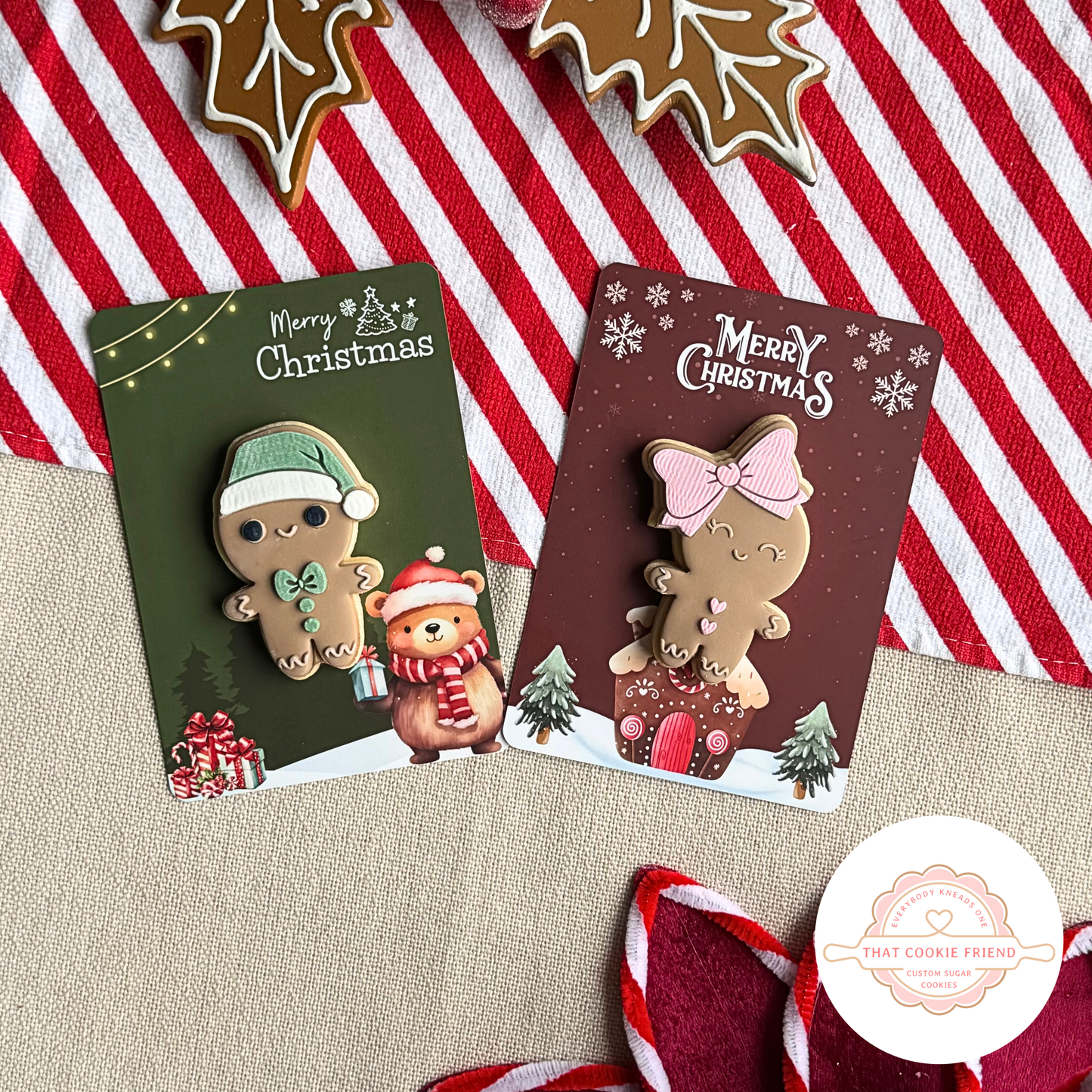 [Food Safe] Christmas Bear - Gingerbread House - Double Sided Designs - Vertical Cookie Cards - 25 Pack