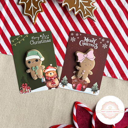 [Food Safe] Christmas Bear - Gingerbread House - Double Sided Designs - Vertical Cookie Cards - 25 Pack