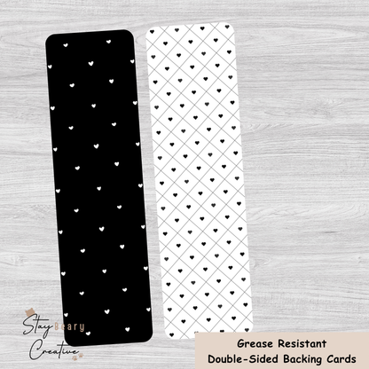 [Food Safe] Black and White Hearts - Double Sided Designs - Backing Cards - 25 Pack