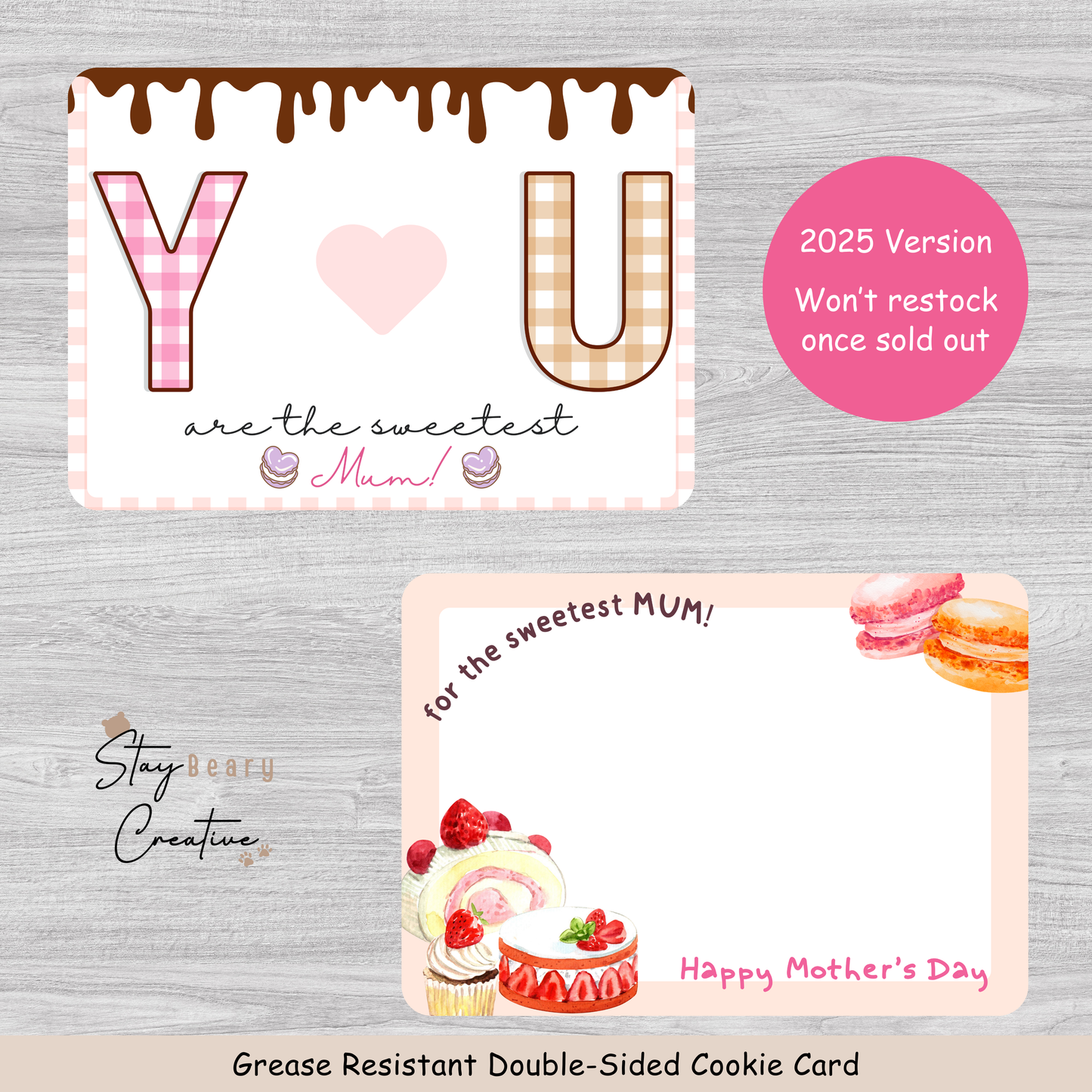 [2025 Version] YOU Are The Sweetest Mum - Happy Mother's Day - Double Sided Designs - Horizontal Cookie Cards - 25 Pack