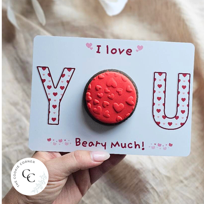 [Food Safe] I Love You Beary Much - Bear Valentine - Double Sided Designs - Horizontal Cookie Cards - 25 Pack