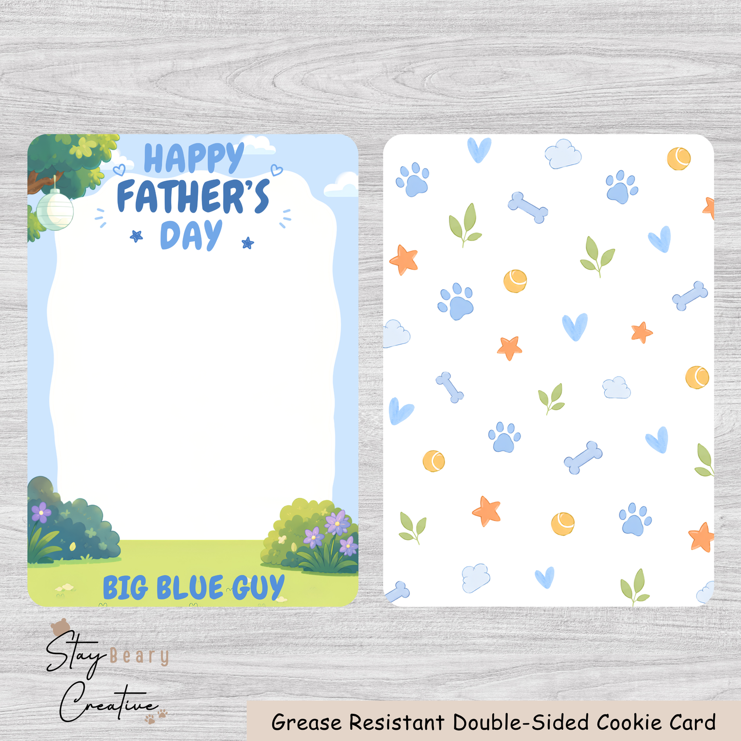 [Food Safe] Big Blue Guy Father's Day - Vertical Cookie Cards - 25 Pack