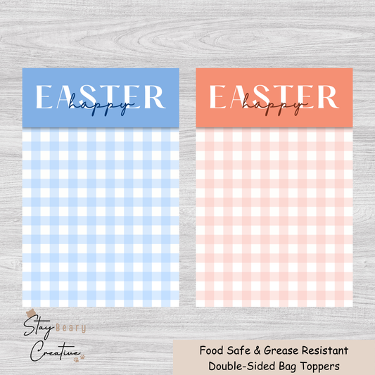 [Food Safe] Easter Blue or Orange Gingham - Double Sided Designs - Folded Bag Toppers - 25 Pack