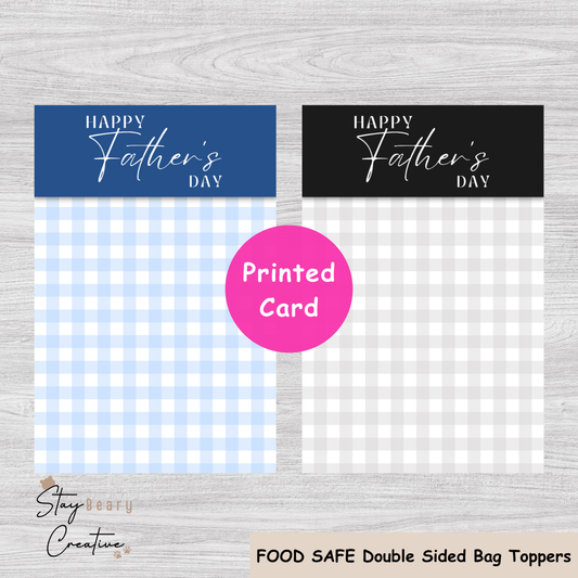 [Food Safe] Happy Father's Day - Black/Blue Gingham - Double Sided Designs - Folded Bag Toppers - 25 Pack