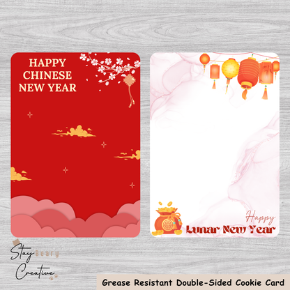 [Food Safe] Happy Chinese New Year - Double Sided Designs - Vertical Cookie Cards - 25 Pack