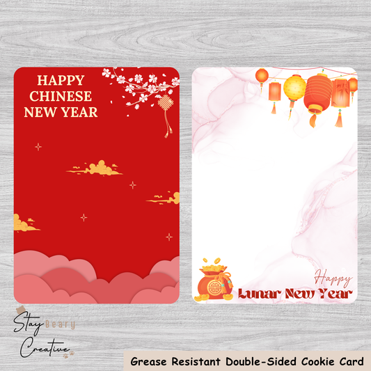[Food Safe] Happy Chinese New Year - Double Sided Designs - Vertical Cookie Cards - 25 Pack