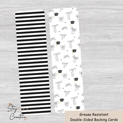 [Food Safe] Graduation Bows and Stripes Pattern - Double Sided Designs - Long Backing Cards - 25 Pack