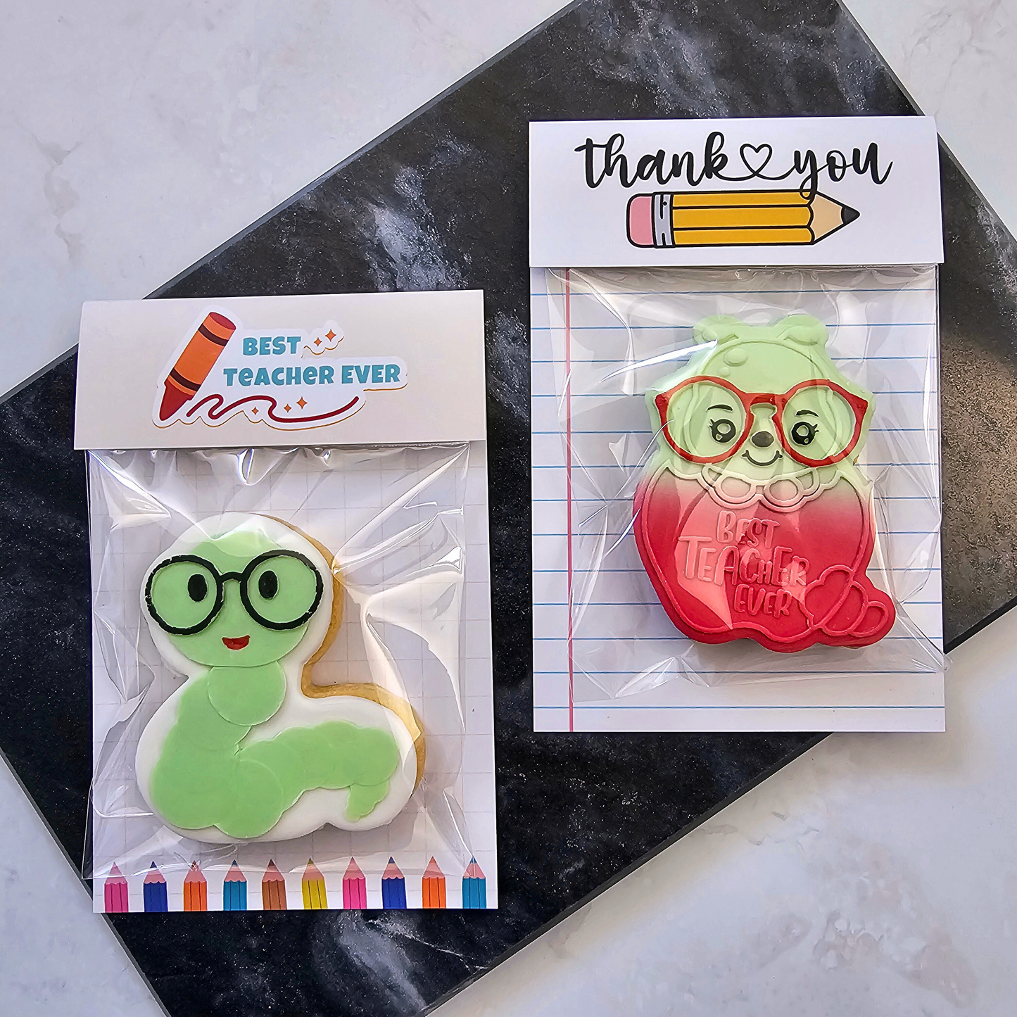 [Food Safe] Best Teacher Ever - Thank You - Double Sided Designs - Folded Bag Toppers - 25 Pack