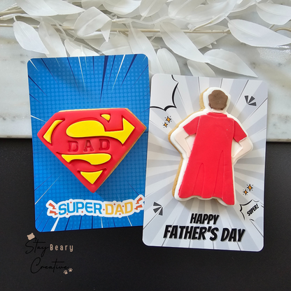 [Food Safe] Super Dad - Double Sided Designs - Vertical Cookie Cards - 25 Pack