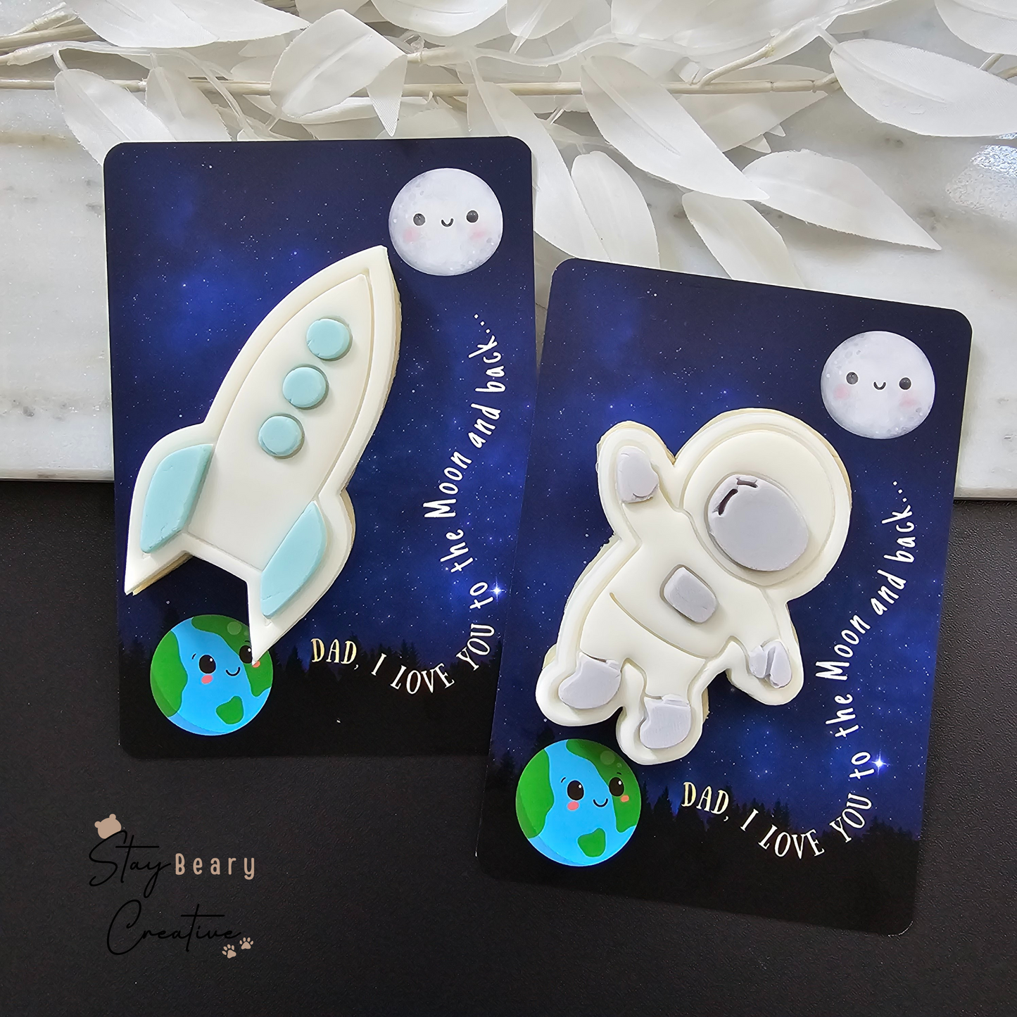 [Food Safe] Dad, I Love You To The Moon And Back - Double Sided Designs - Vertical Cookie Cards - 25 Pack