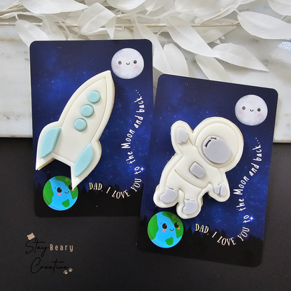 [Food Safe] Dad, I Love You To The Moon And Back - Double Sided Designs - Vertical Cookie Cards - 25 Pack