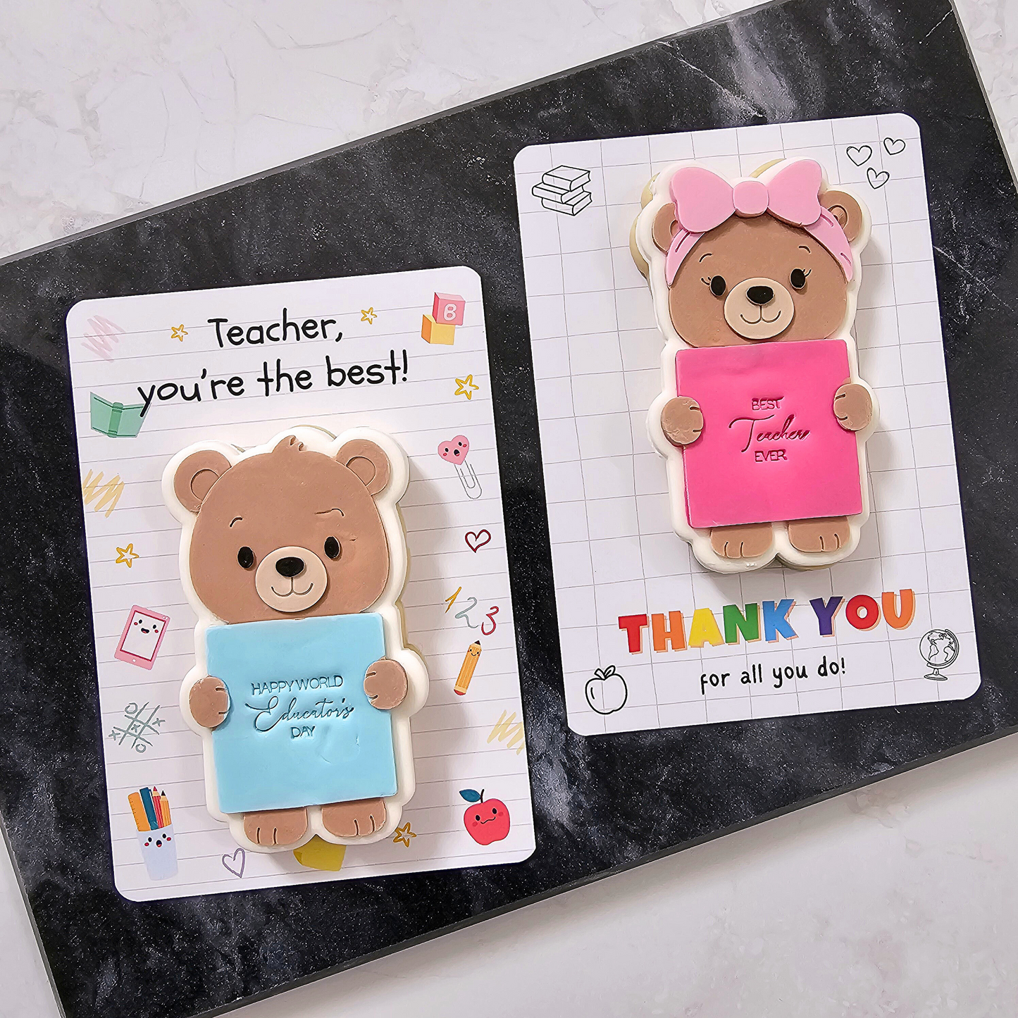 [Food Safe] Teacher You're The Best - Thank You For All You Do - Double Sided Designs - Vertical Cookie Cards - 25 Pack