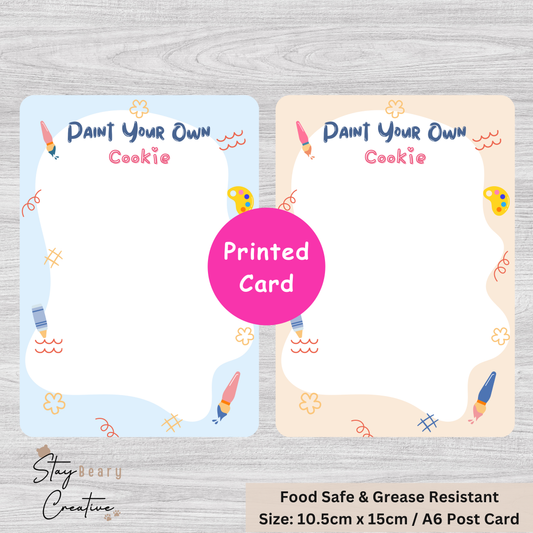 [Food Safe] Paint Your Own + PYO Instruction Stickers - Blue and Beige - Double Sided Designs - Cookie Cards - 25 Pack