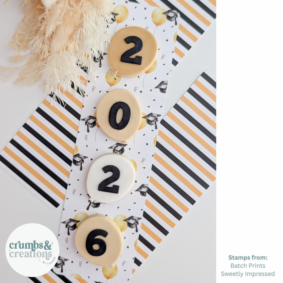 [Food Safe] Graduation Balloons and Stripes Pattern - Long Backing Cards - 25 Pack