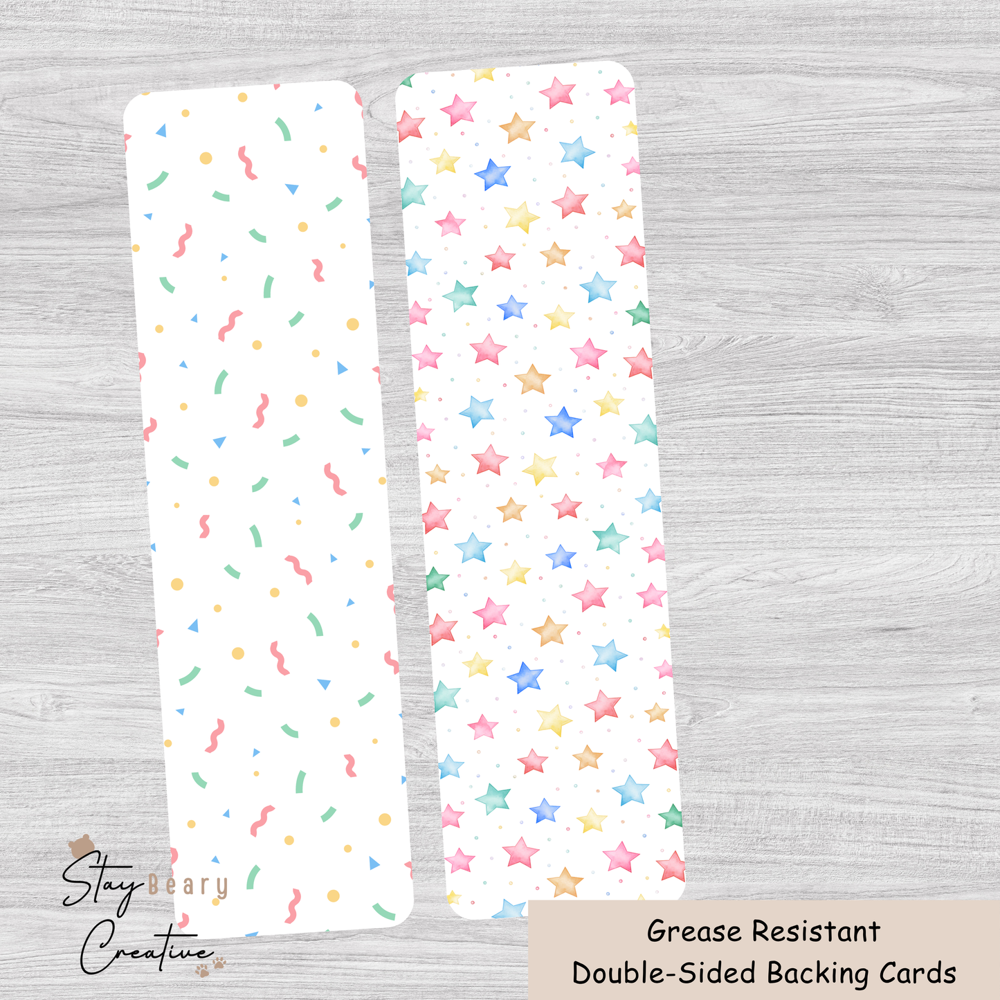 [Food Safe] Colourful Stars and Celebration Pattern - Double Sided Designs - Long Backing Cards - 25 Pack