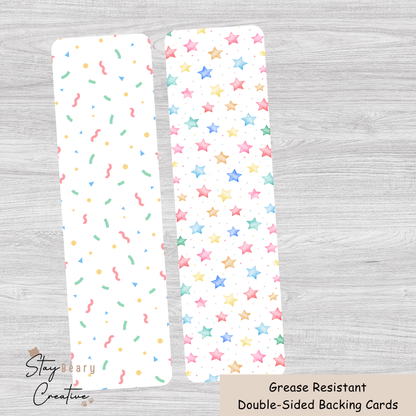 [Food Safe] Colourful Stars and Celebration Pattern - Double Sided Designs - Long Backing Cards - 25 Pack