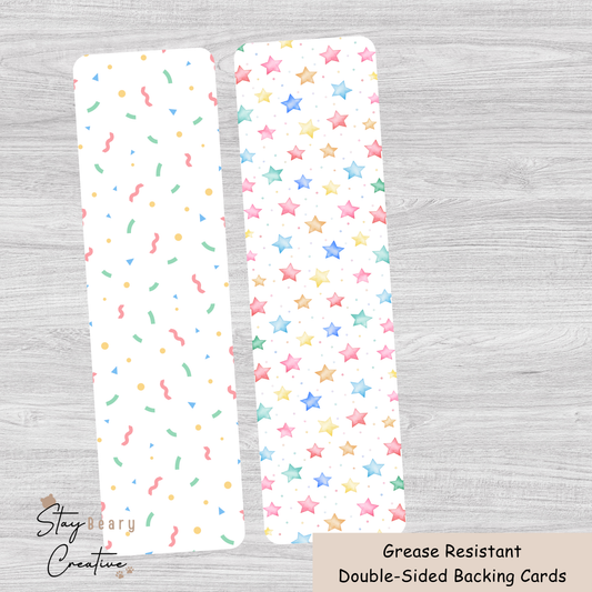 [Food Safe] Colourful Stars and Celebration Pattern - Double Sided Designs - Long Backing Cards - 25 Pack
