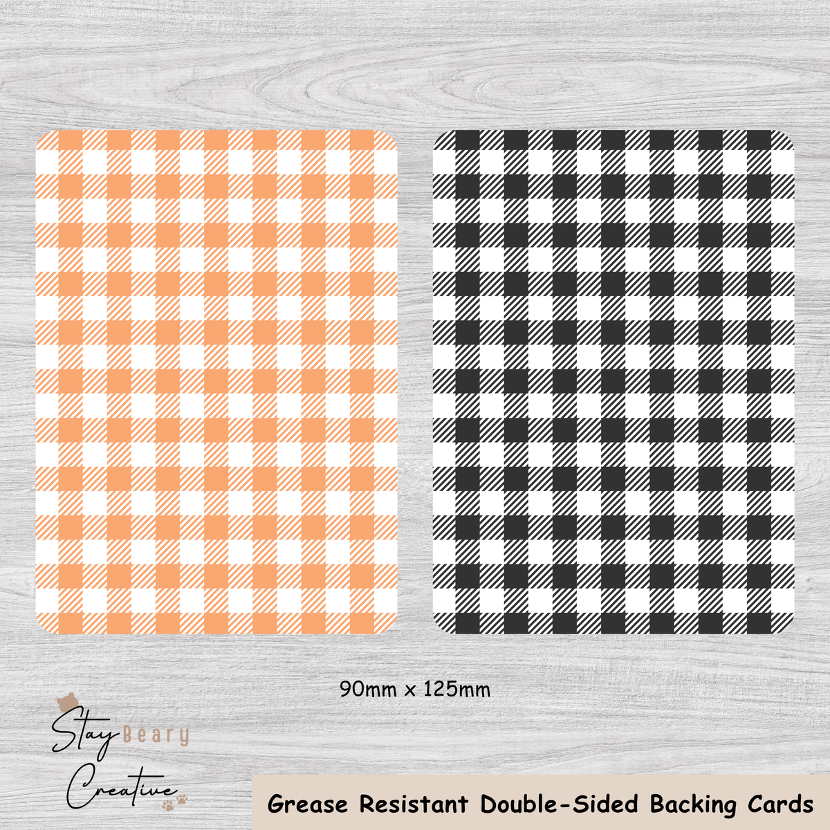 [Food Safe] Orange and Black Gingham- Small Backing Cards - 25 Pack