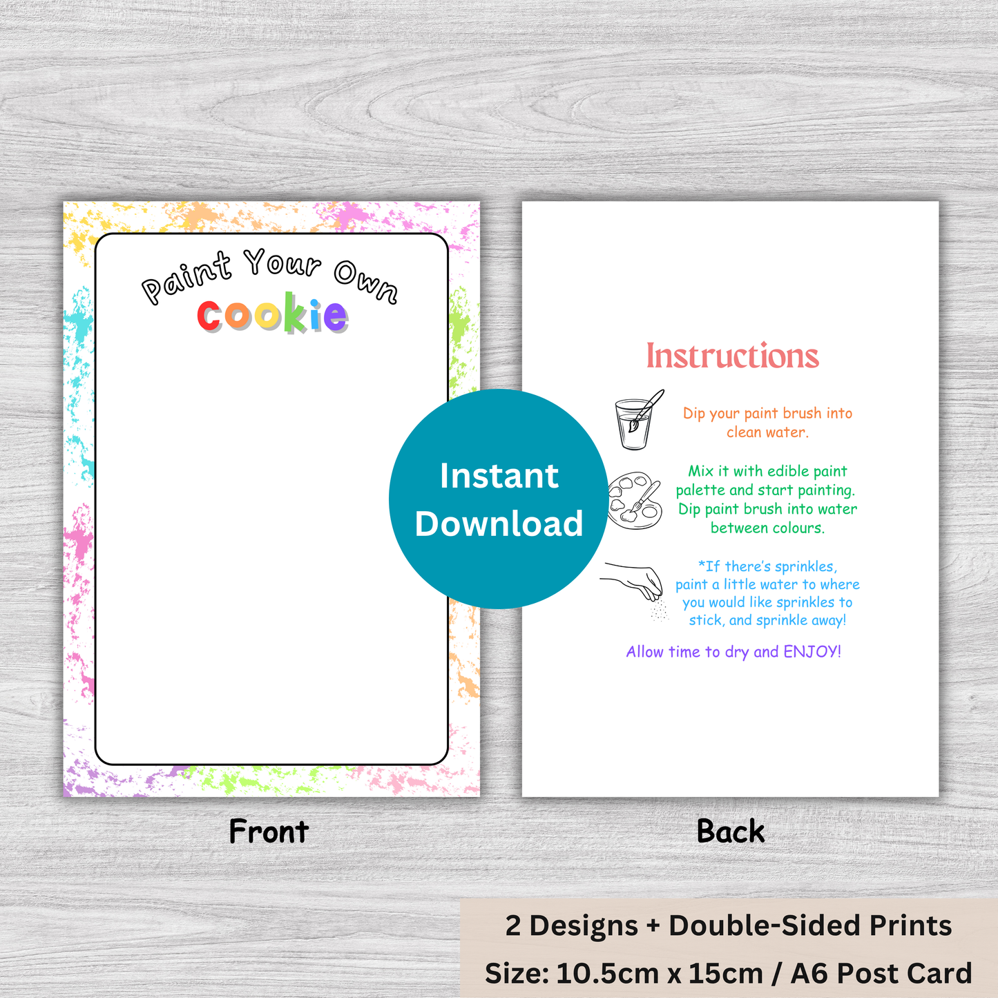 [DIGITAL] Paint Your Own - Double Sided Designs - Cookie Cards - 10.5cm x 15cm - A6/Post Card