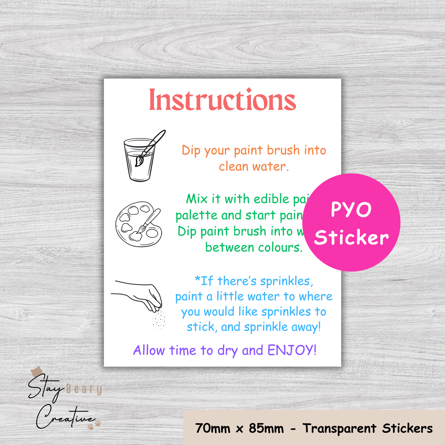 [STICKERS] 70mm x 85mm - PYO Instruction Transparent Stickers - 25 Pack