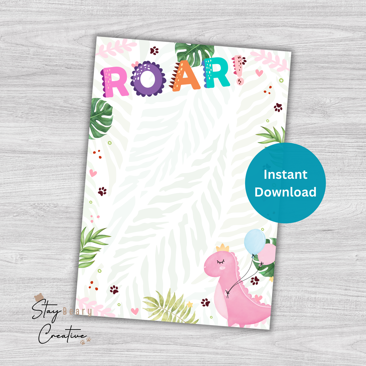 [DIGITAL] Pink Dinosaur - Roar - Happy Birthday - Thank You - Cookie Cards - 10.5cm x 15cm / A6 Post Card