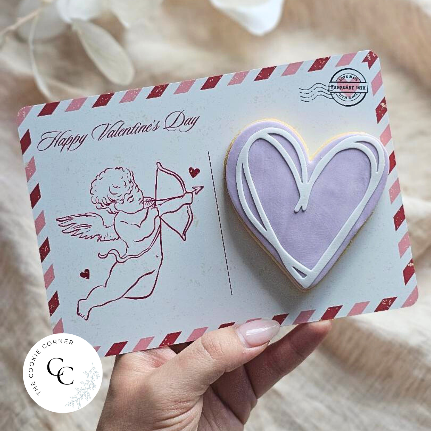 [Food Safe] Happy Valentine's Day - Cupid - Double Sided Designs - Horizontal Cookie Cards - 25 Pack