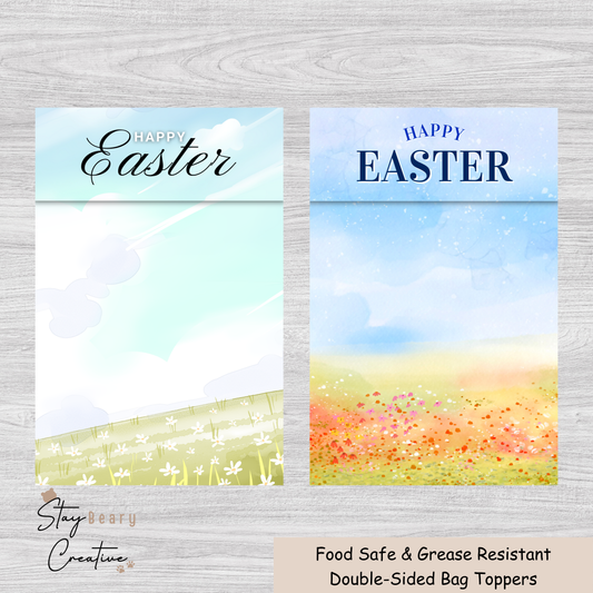 [Food Safe] Easter Floral Field - Double Sided Designs - Folded Bag Toppers - 25 Pack