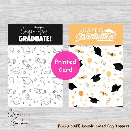 [Food Safe] Graduation - Congratulations Graduate - Happy Graduation - Double Sided Designs - Folded Bag Toppers - 25 Pack