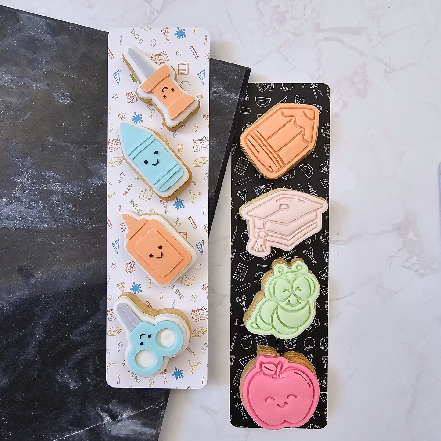[Food Safe] School Pattern - Black and White - Colourful - Double Sided Designs - Backing Cards - 25 Pack